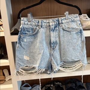 Zara Light Blue Distressed Jean Shorts